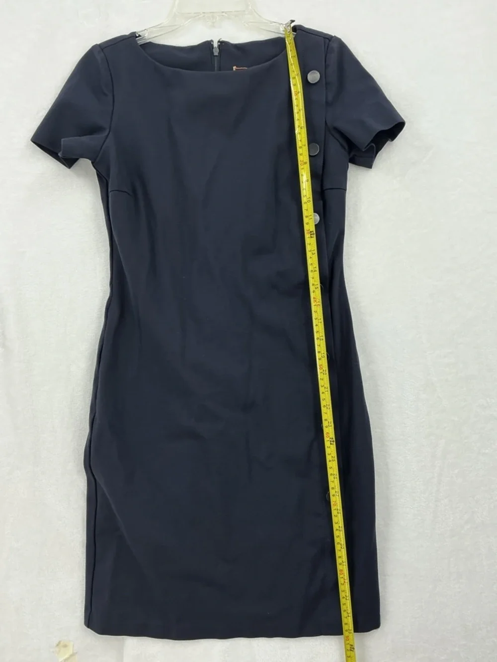 Tory Burch Black Short-Sleeve Midi Shift Dress with Side Button Detail 718